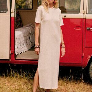 Sezane Emy Dress NWT Cream Organic Cotton Midi Dress Button Shoulder Size M